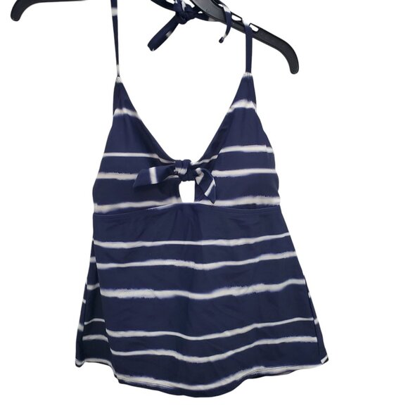 Kona Sol Other - Kona Sol Women's‎ Navy Blue White Stripe Keyhole Halter Swim Tankini Top Size M